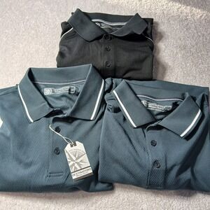 3 Destinations Mens Green/Black Color Block Short Sleeve Golf Polo Shirt Large